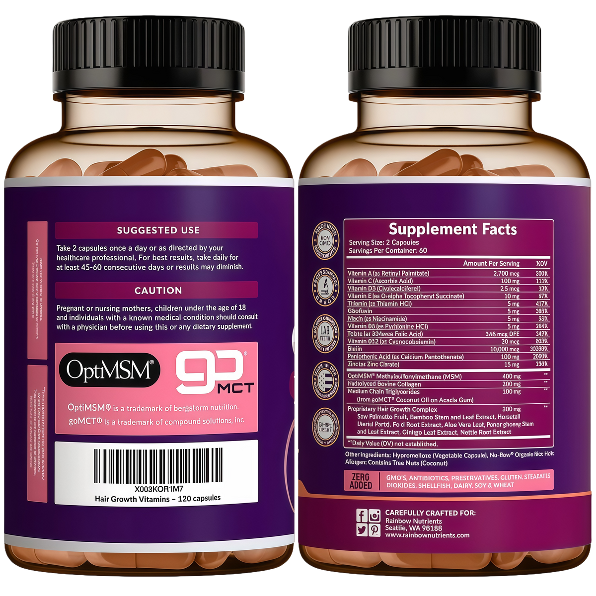 Hair Growth Vitamins for Women | Biotin 10,000mcg, Collagen, Patented OptiMSM®, goMCT®, Saw Palmetto | Naturally Regrow Stronger & Healthier Hair, Skin and Nails | Stops Hair Loss | 60 Day Supply